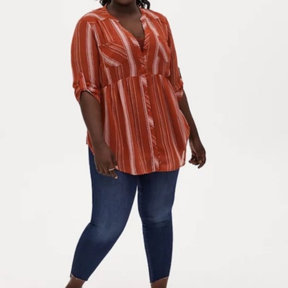 Torrid Burnt Orange Stripe Babydoll Tunic